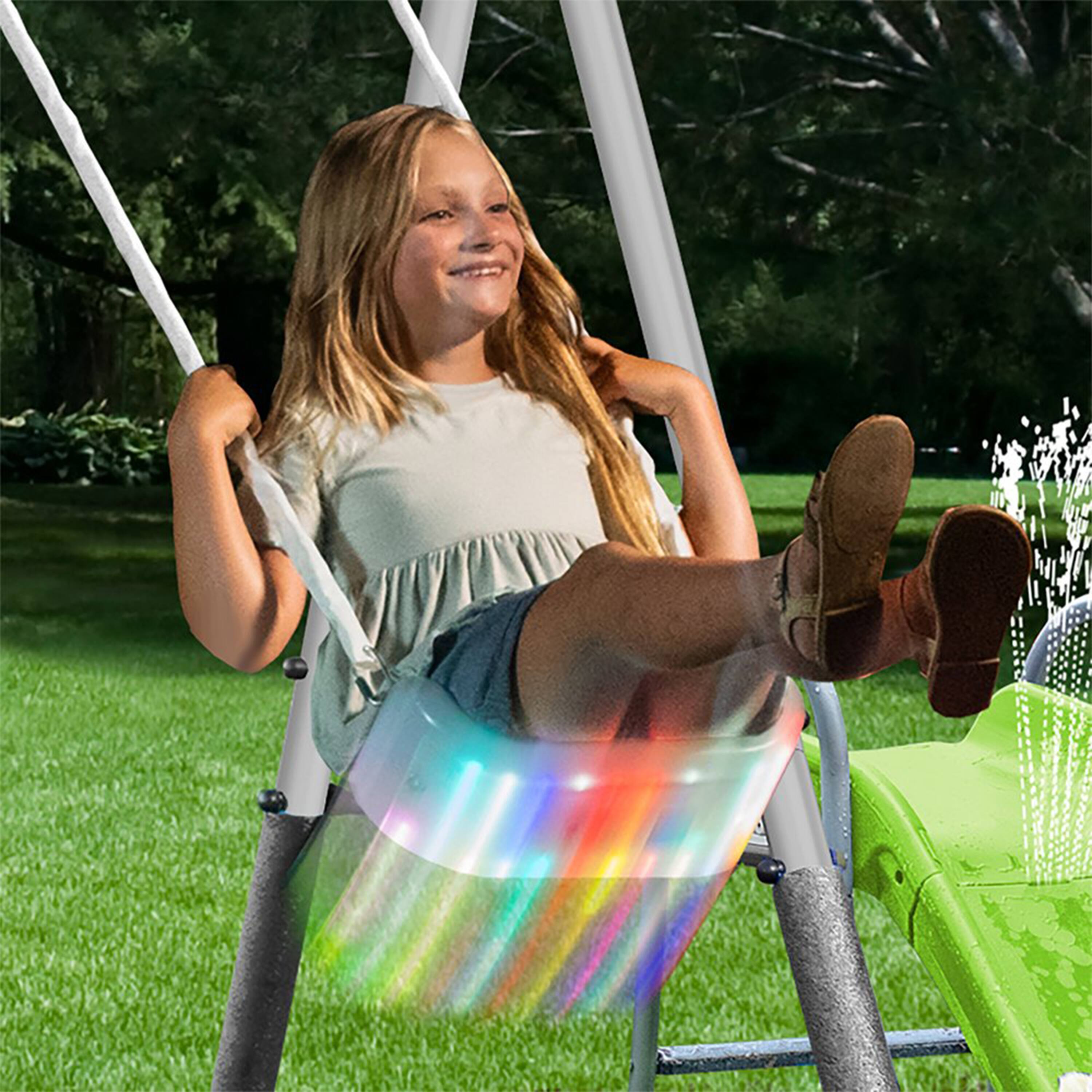 Alt View 5. XDP Recreation - XDP Recreation Swingin' Free Playground Set with Water Slide, Super Disc Swing - Black , Grey, Lime Green.