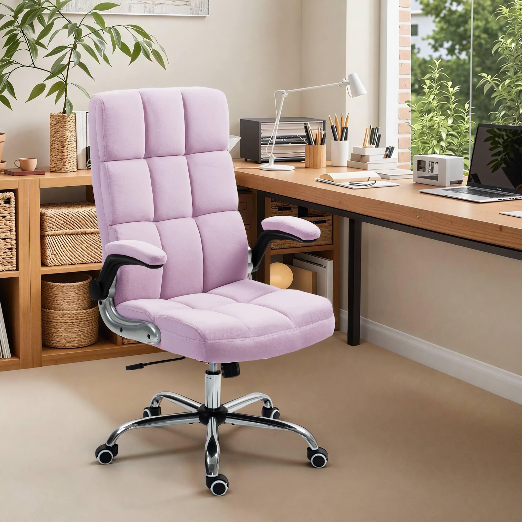 Angle. U-HOMY - Velvet Executive Office Chair: Ergonomic Desk Chair with Adjustable Height & 360° Rotation - Pink 2.