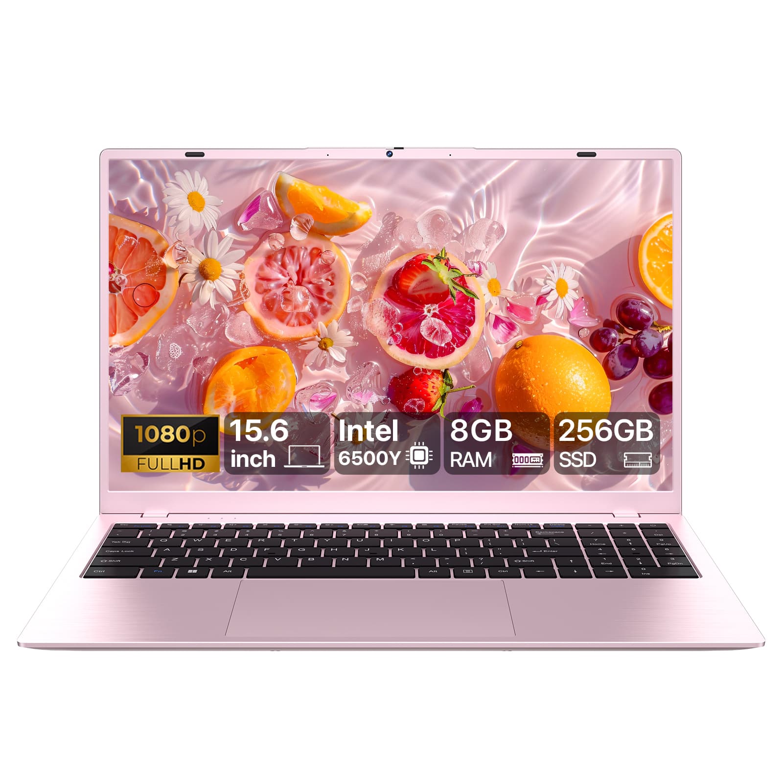 RNRUO - 15.6” Laptop Computer Intel Pentium Gold 6500Y 8GB RAM 256GB SSD Windows 11 Home for Business Student - Pink