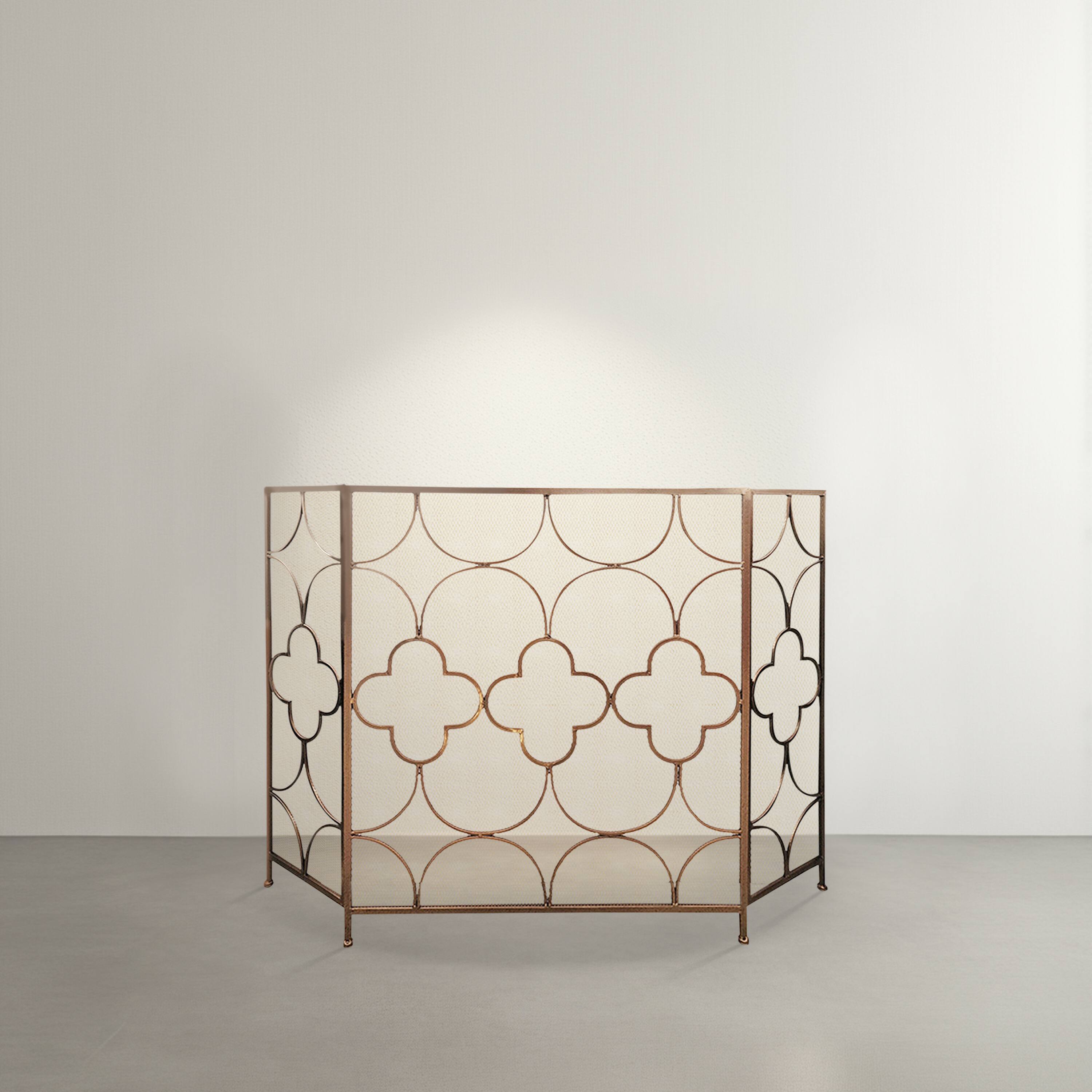 Alt View 8. Manhattan Lane - 50 Inch 3 Panel Metal Fireplace Screen, Quatrefoil Design - Bronze.