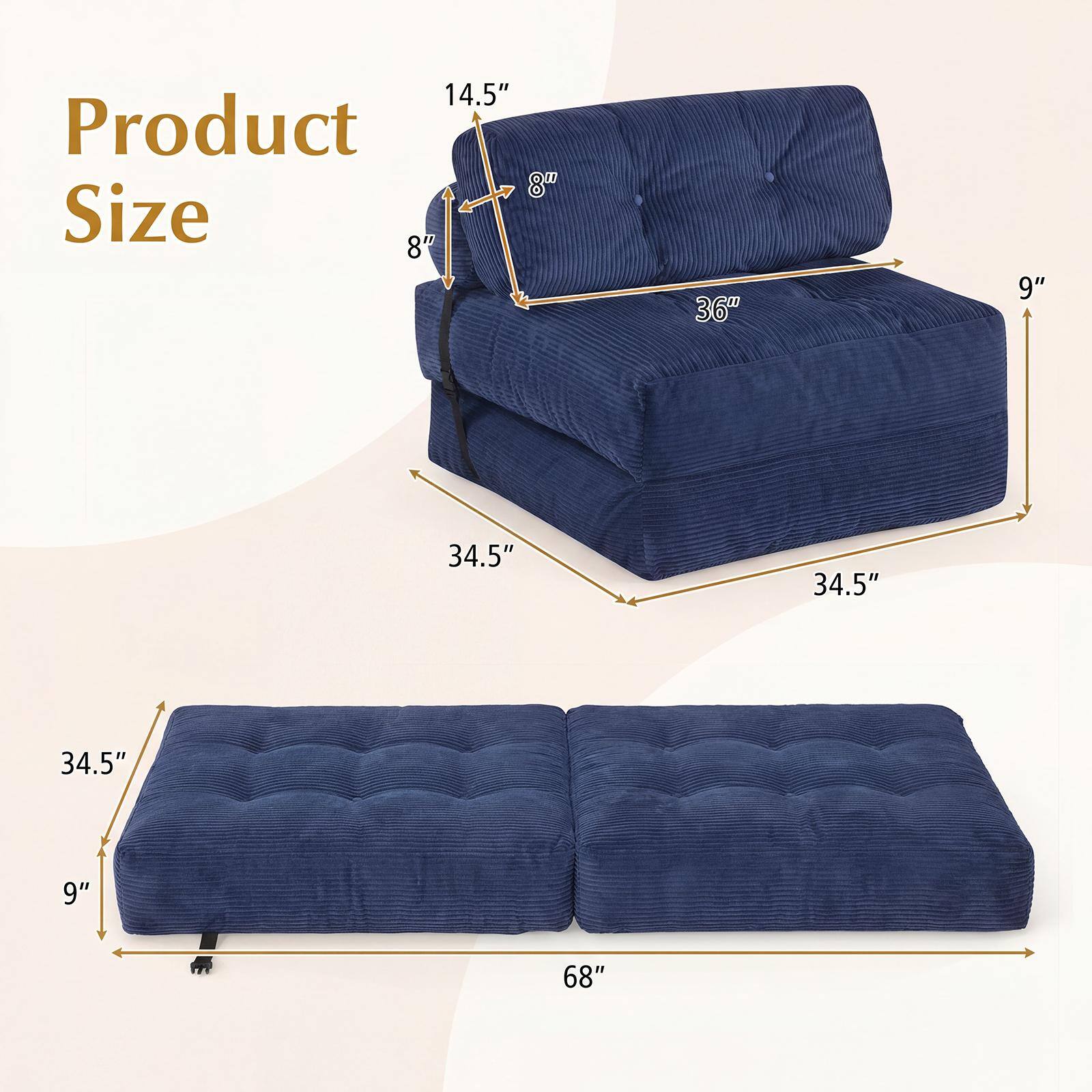 Product Size

14.5"  
8"  
36"  
9"  
34.5"  
34.5"  
34.5"  
9"  
68"