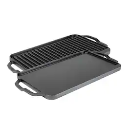 Lodge - 19.5" X 10" Cast Iron Reversible Grill/Griddle - Double Burner - Indoor & Outdoor - Superior Heat Retention - Black