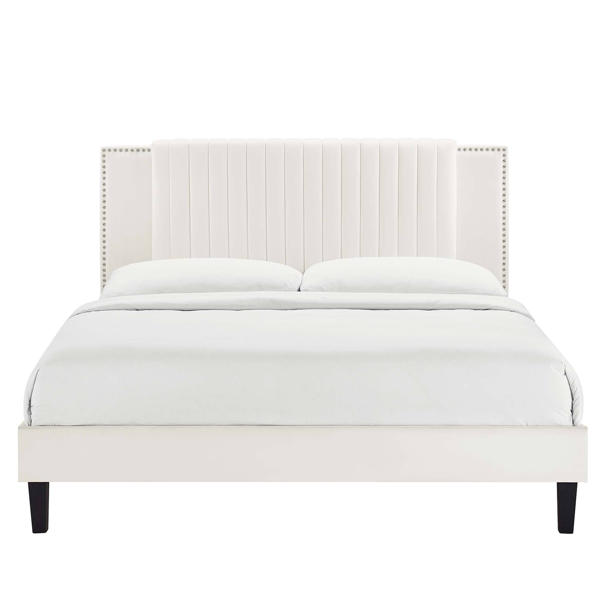 Alt View 1. Modway - Daisy Performance Velvet Queen Platform Bed - White.