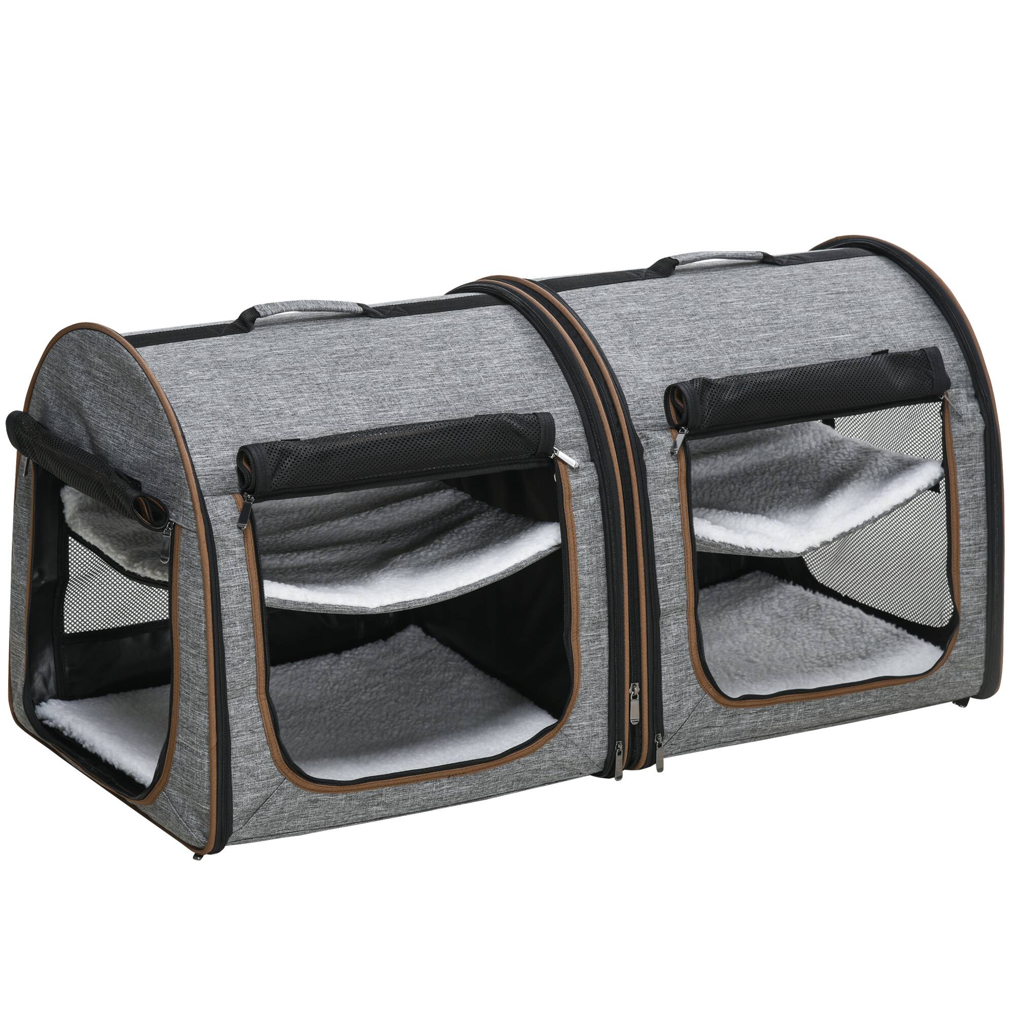 Pawhut - 39" Portable Soft-Sided Cat Carrier, Cat Kennel, Travel Dog Crate, Soft Cushions & Storage Bag, Easy to Fold