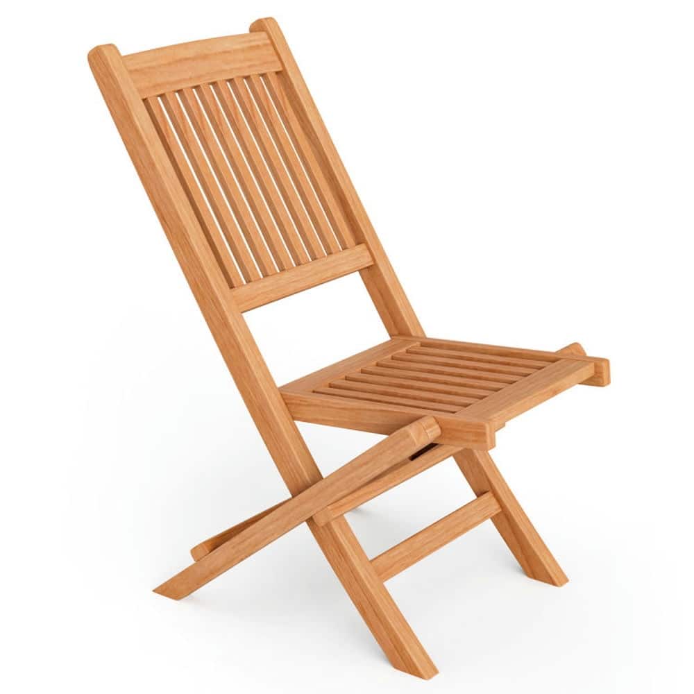 Pefilos - Teak Wood Patio Folding Dining Chair, Folding Dining Chair with Slatted Seat, Space-Saving Dining Chair for Outdoor - Brown