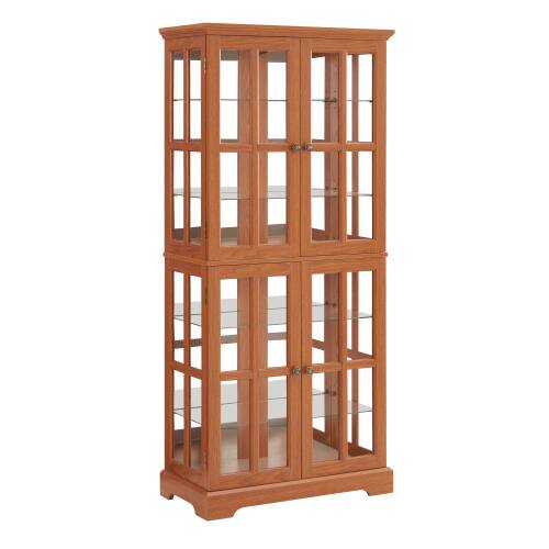 Alt View 6. LUCKY ONE - Freestanding Antique Curio Display Cabinet with Glass Doors Adjustable Shelves E26 Bulb for Collectibles - Oak.