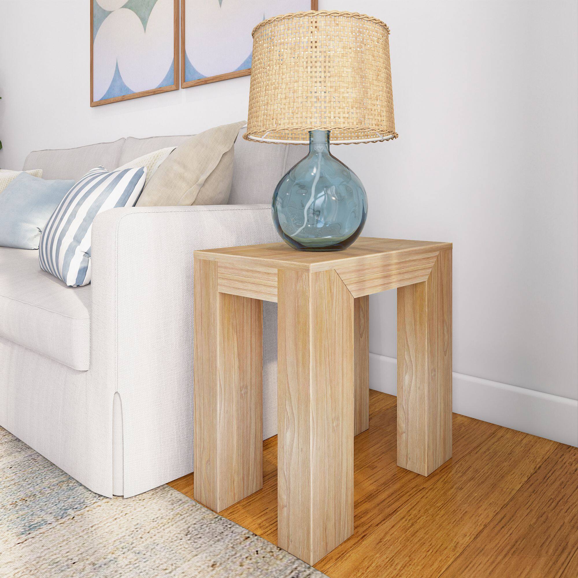 Plank+Beam - Modern Rectangular Side Table (25in x 15in / 630mm x 375mm) - Blonde Wirebrush