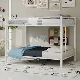 Loheer - Full Over Full Bunk Bed Metal Frame Heavy Duty Square Tube Iron Space Saving Bed - White
