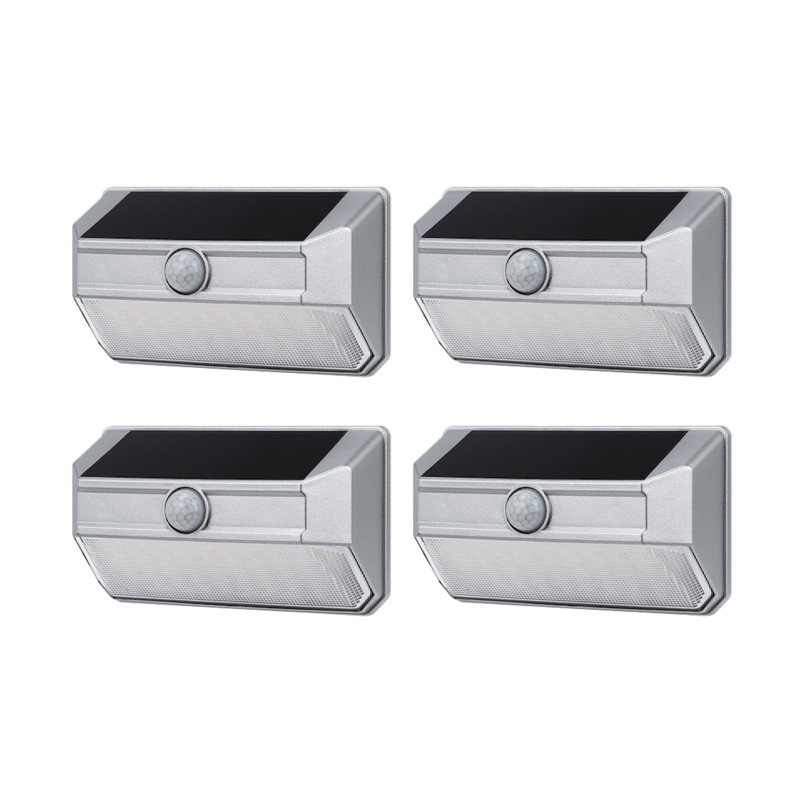 Home Zone Security - ES00947G 4 Pack Solar Wall Pack Light, 800 Lumens, Mesh Link, Motion Detection, Silver Finish