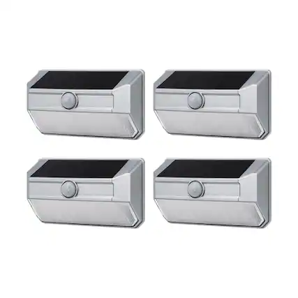 Front. Home Zone Security - Home Zone Security ES00947G 4 Pack Solar Wall Pack Light, 800 Lumens, Mesh Link, Motion Detection, Silver Finish.