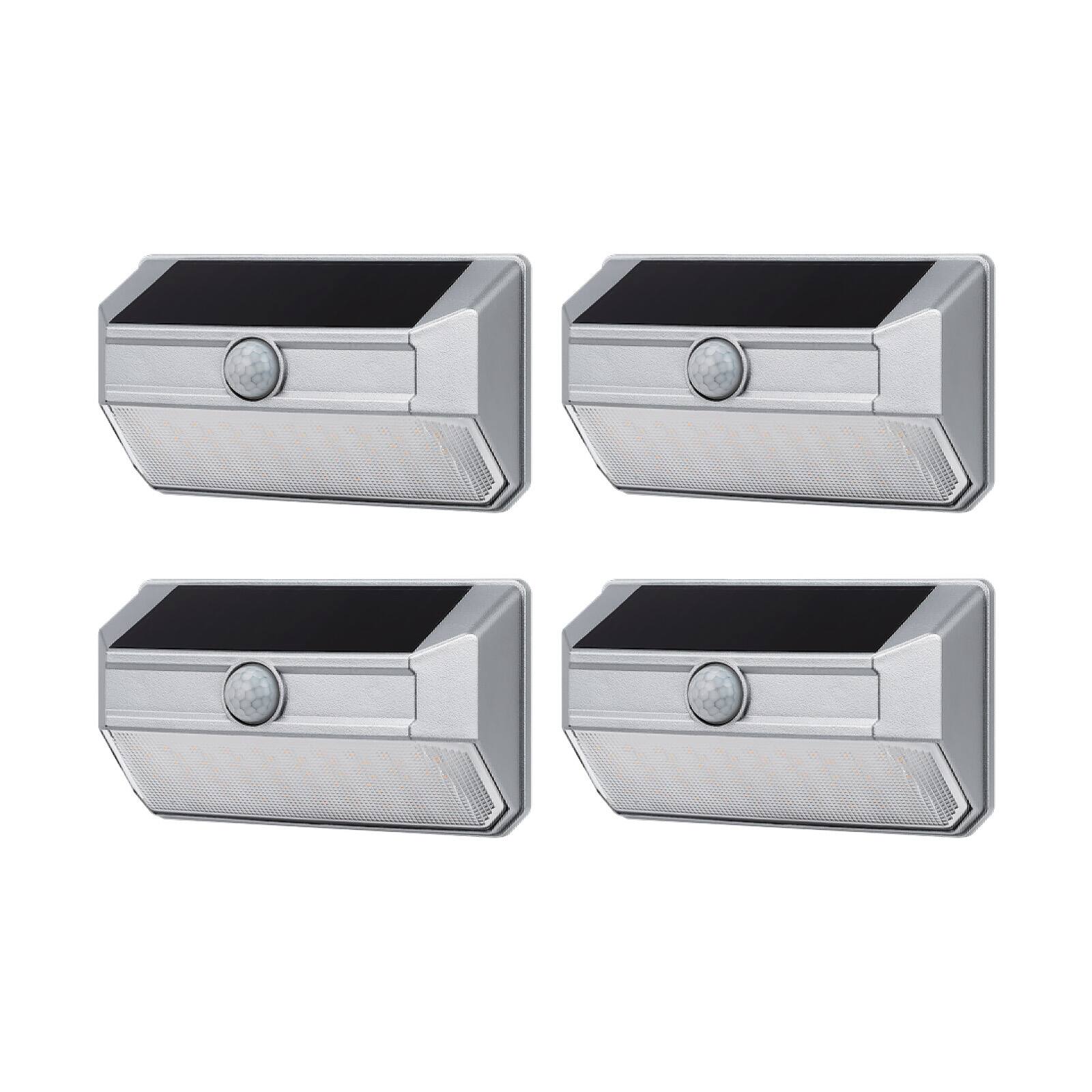 Front. Home Zone Security - Home Zone Security ES00947G 4 Pack Solar Wall Pack Light, 800 Lumens, Mesh Link, Motion Detection, Silver Finish.