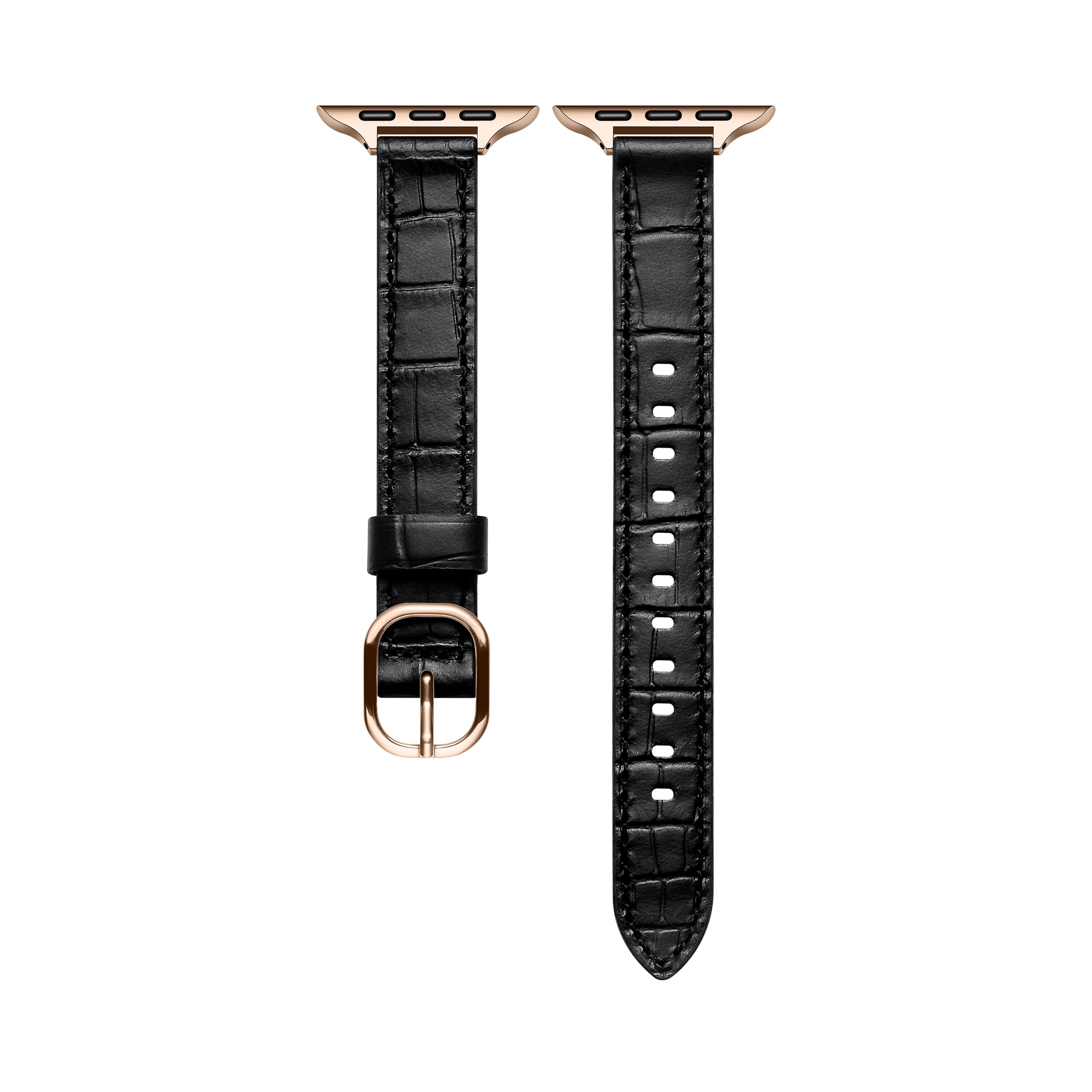 Left. Posh Tech - Carmen Skinny Croc Leather Band for Apple Watch - Black.