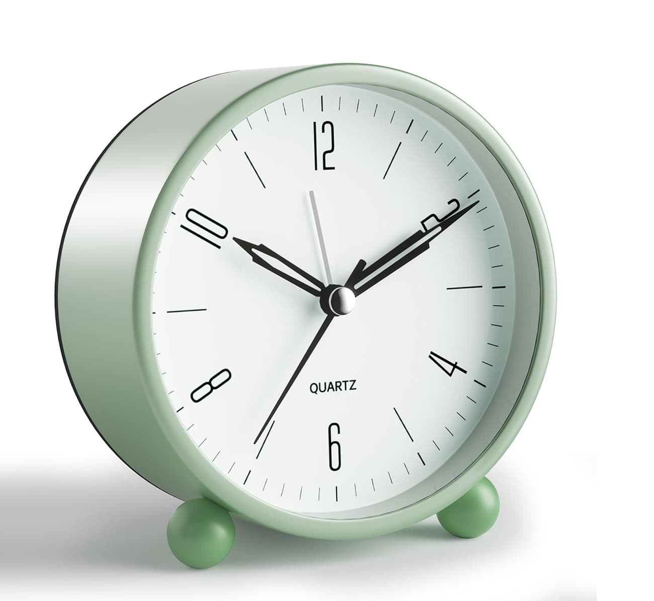 FINEAK - 4 Inch Silent Non-Ticking Analog Alarm Clock with Night Light, Battery Operated - Green