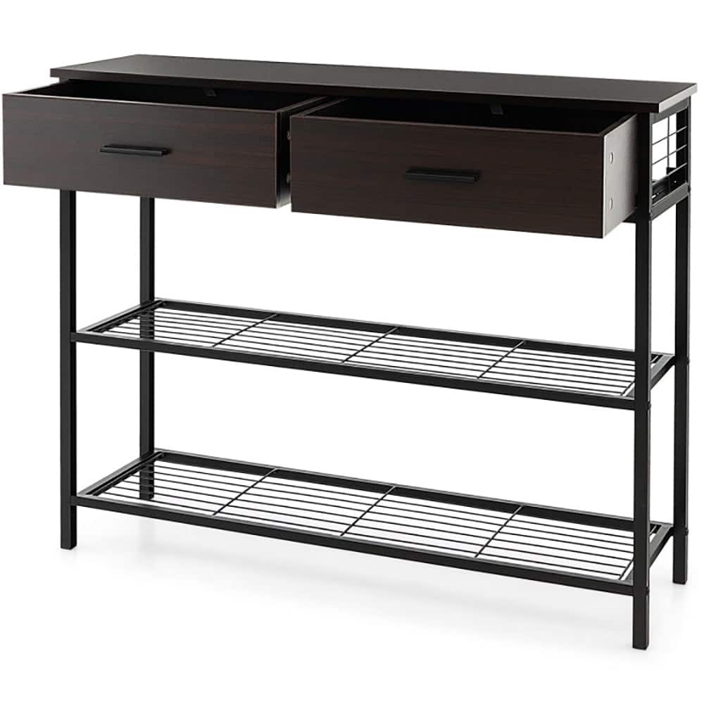 Resenkos - 39.5 Inch Entryway Table with 2 Drawers and 2-Tier Shelves-Dark Narrow Console Table, Entryway Hall Table - Brown