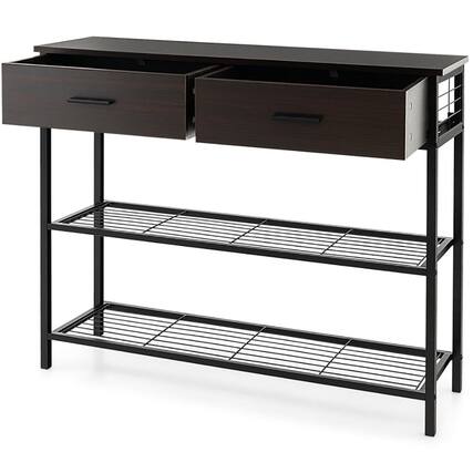 Front. Resenkos - 39.5 Inch Entryway Table with 2 Drawers and 2-Tier Shelves-Dark Brown, Narrow Console Table, Entryway Hall Table - Brown.