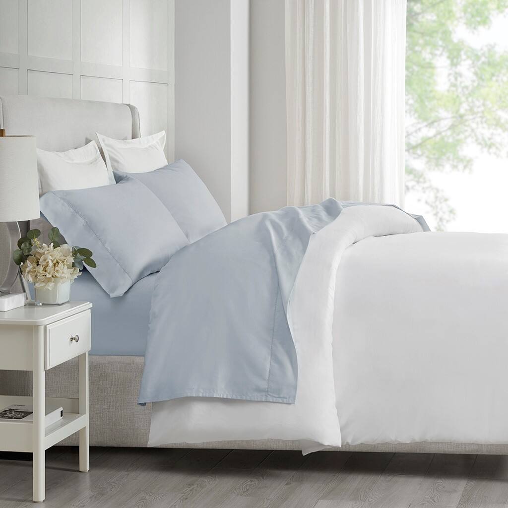 Alt View 1. Gracie Mills - Gracie Mills Evangeline 500TC Deep Pocket Sateen Weave Egyptian Cotton Sheet Set - Grey.