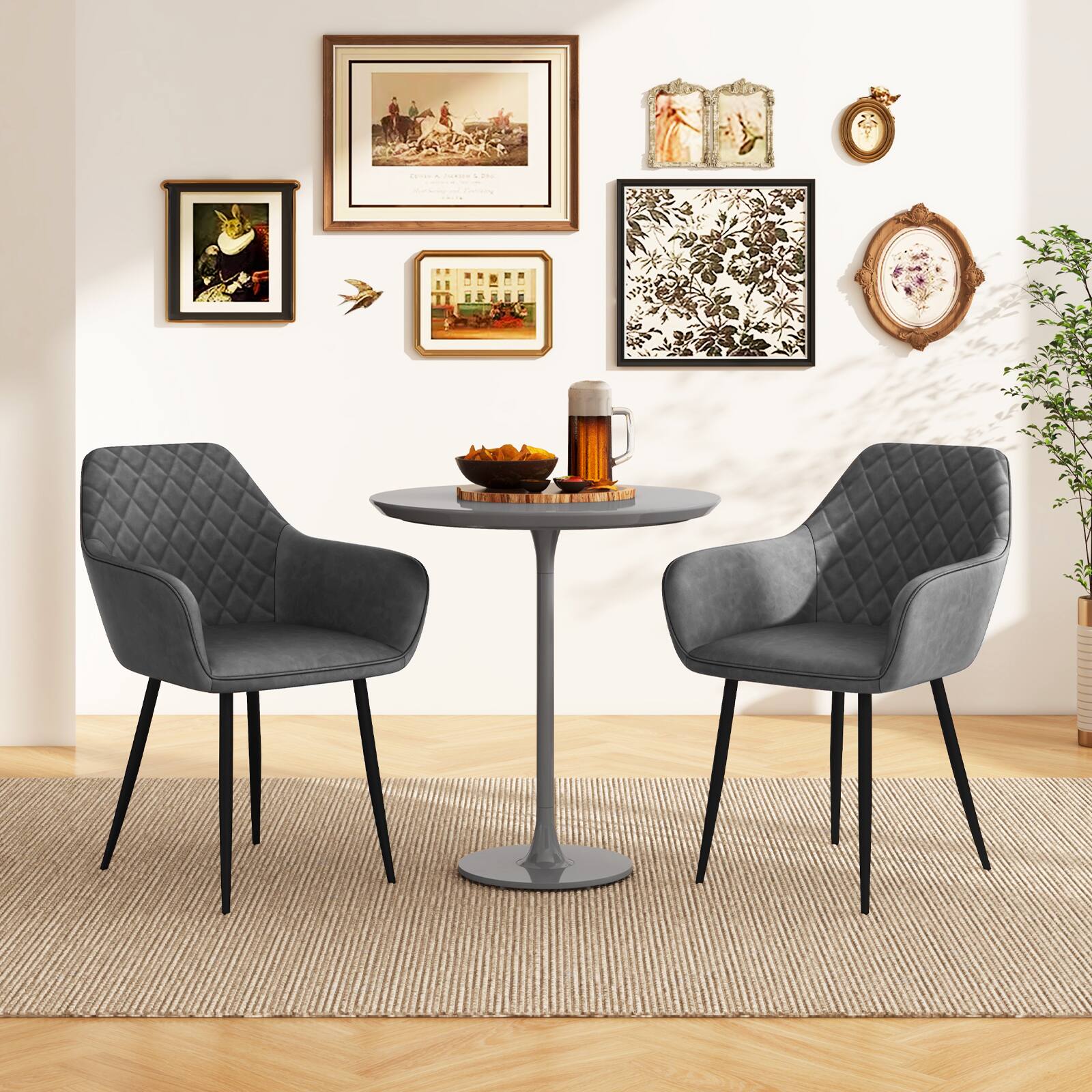 Alt View 3. Gymax - Gymax Leisure Dining Chair Set of 4 Upholstered Accent Chairs w/ Curved Backrest Gray - Gray.