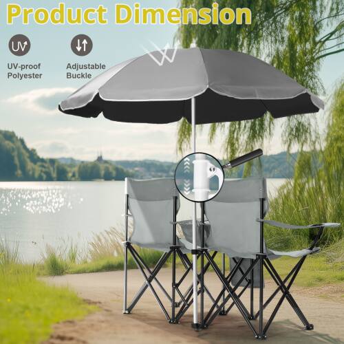 Winado Folding Beach Chairs with Umbrella, 2 Camping Chairs with