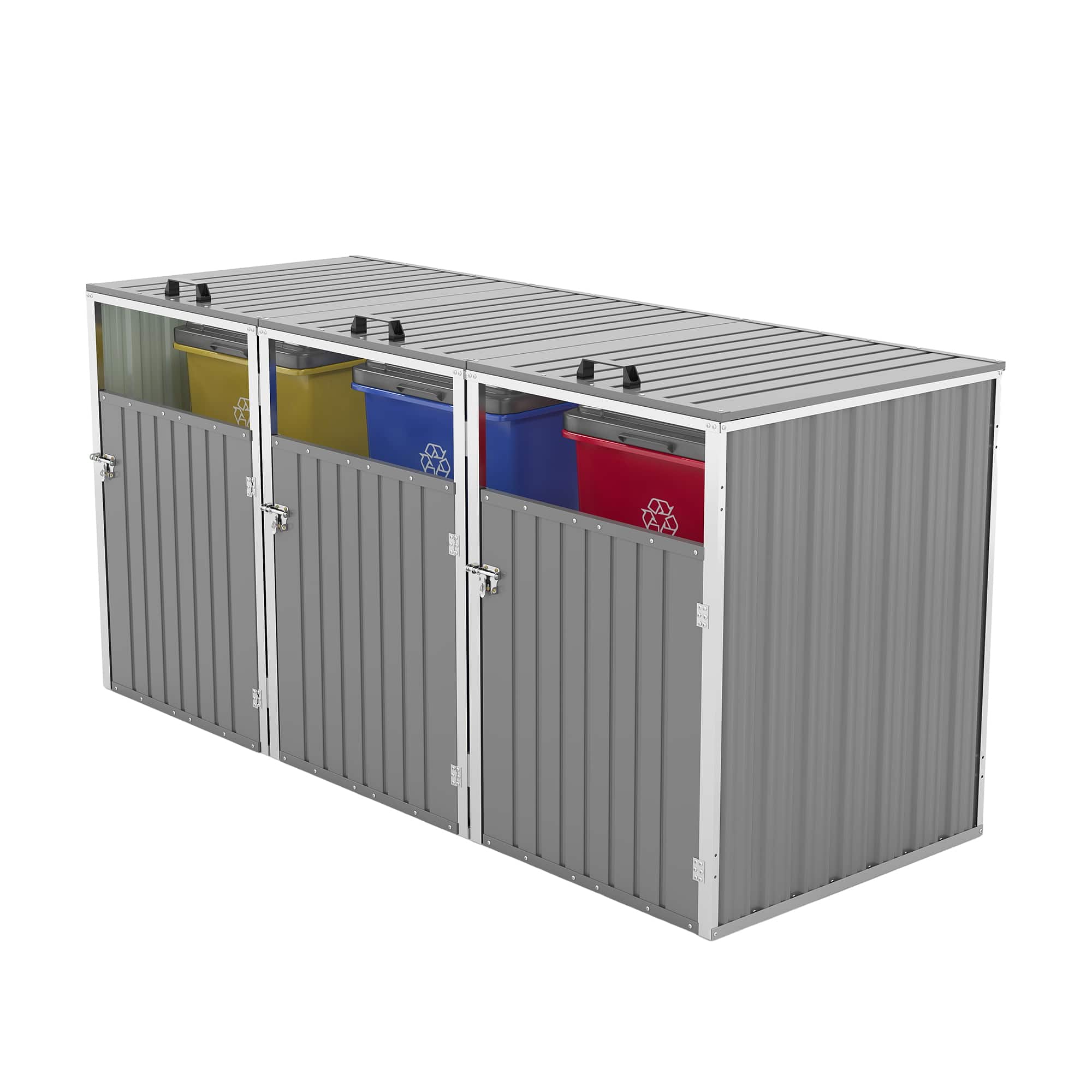 Mondawe - 3 Trash Garbage Bin Shed Stores with Pneumatic Support Rod,Lockable Doors & Waterproof Lid Chain - Light Gray