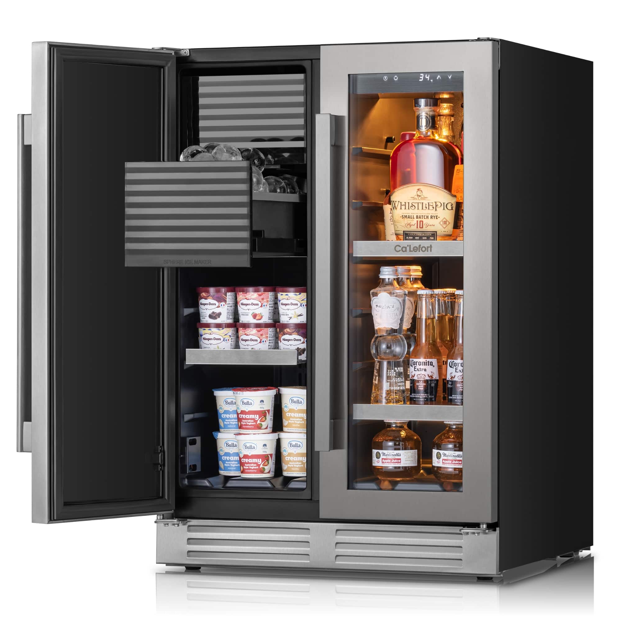 Ca'Lefort - 3-in-1 Sphere Ice Maker & Beverage Cooler, 24 Inch Built in Ice Maker, Energy Star, Undercounter Ice Ball Maker for Home - Stainless Steel