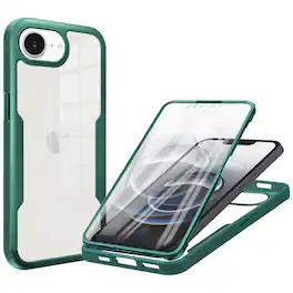Dteck - for Apple iPhone 17e/16e Rugged Case,Slim Full-Body Clear Back Cover,Built-in Screen Protector,Shockproof PC+TPU Case - Darkgreen