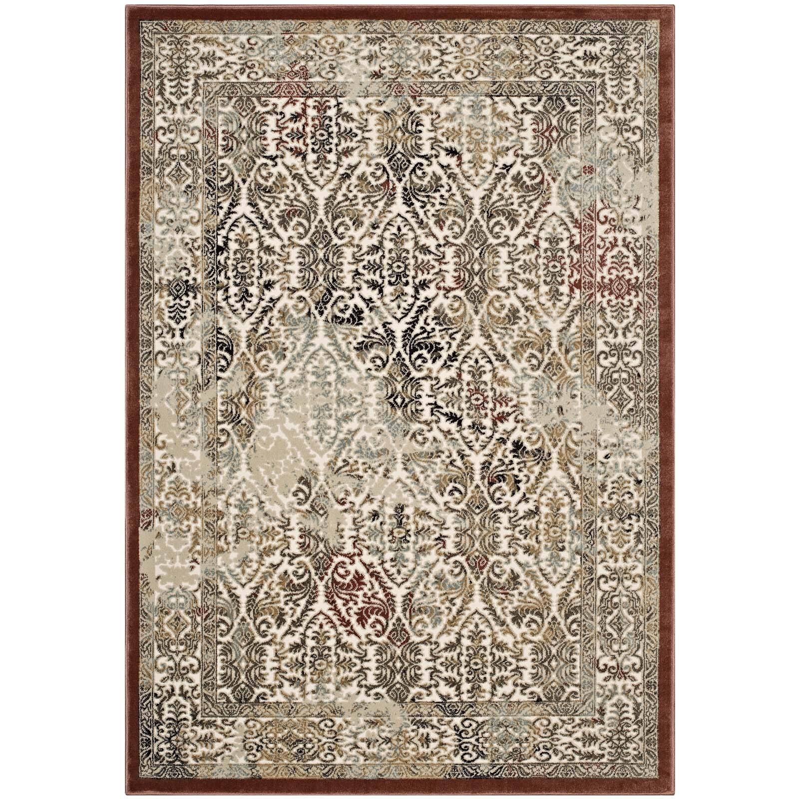 Angle. Modway - Hester Ornate Turkish Vintage Area Rug - Tan and Walnut Brown.