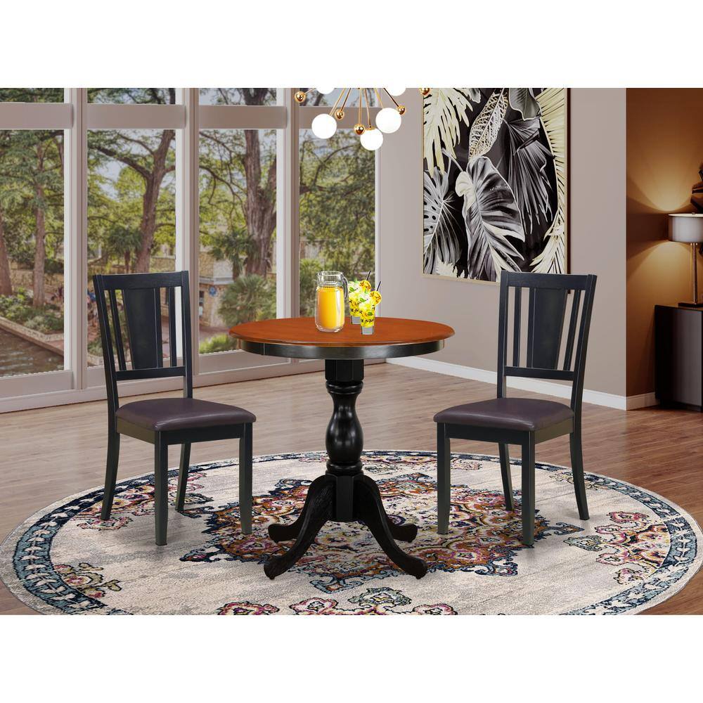 Angle. East West Furniture - East West Furniture 3-Piece Kitchen Table Set Include a Dining Table and 2 Faux Leather Dinner Chairs with Slatted Back - Multi-Color.