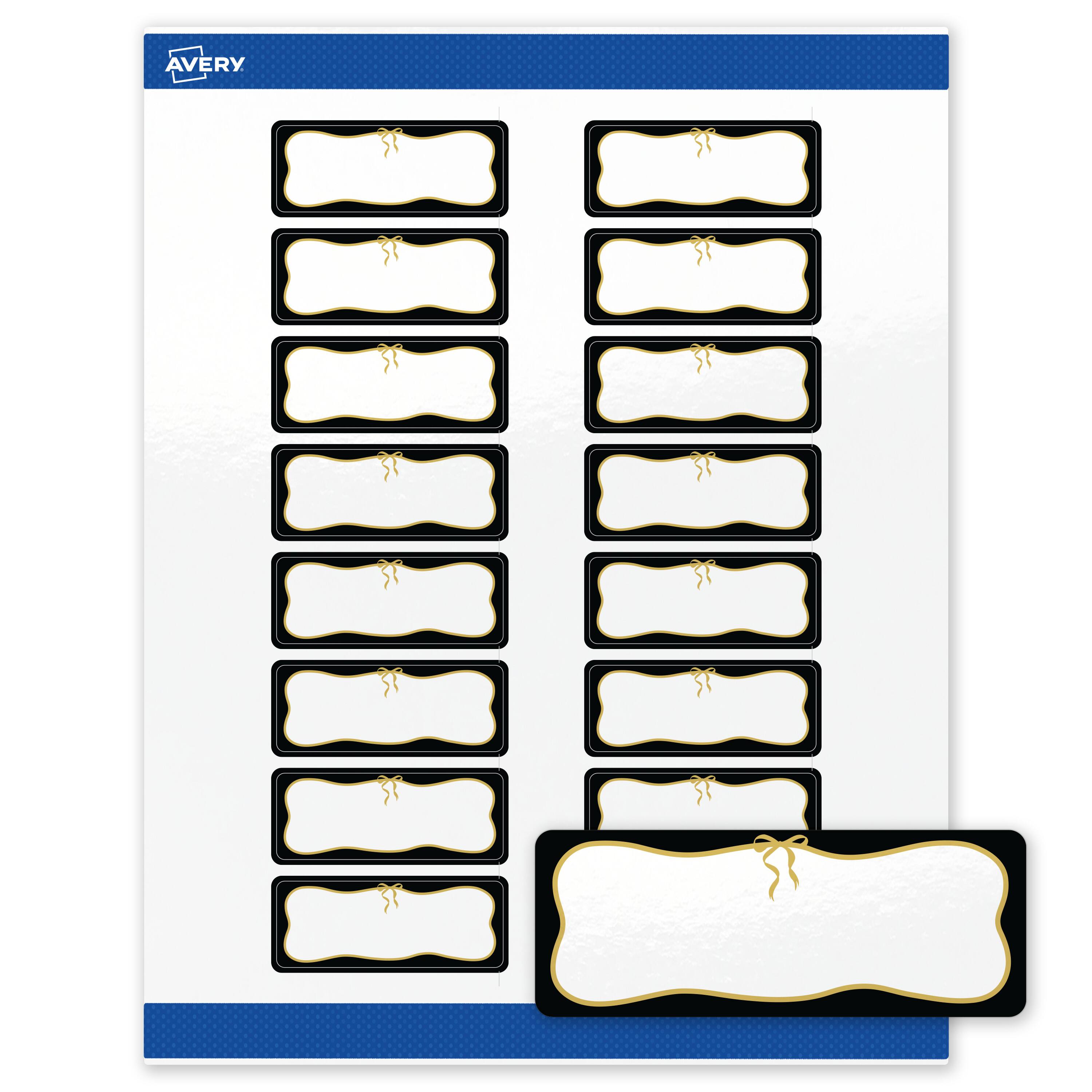 Front. Avery - Avery Labels, 1" x 2-5/8", Glossy White, Black/Metallic Gold Bow - White.