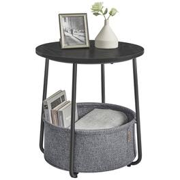 Songmics Home - Small Round Side End Table – Modern Nightstand with Fabric Basket Ebony - Black