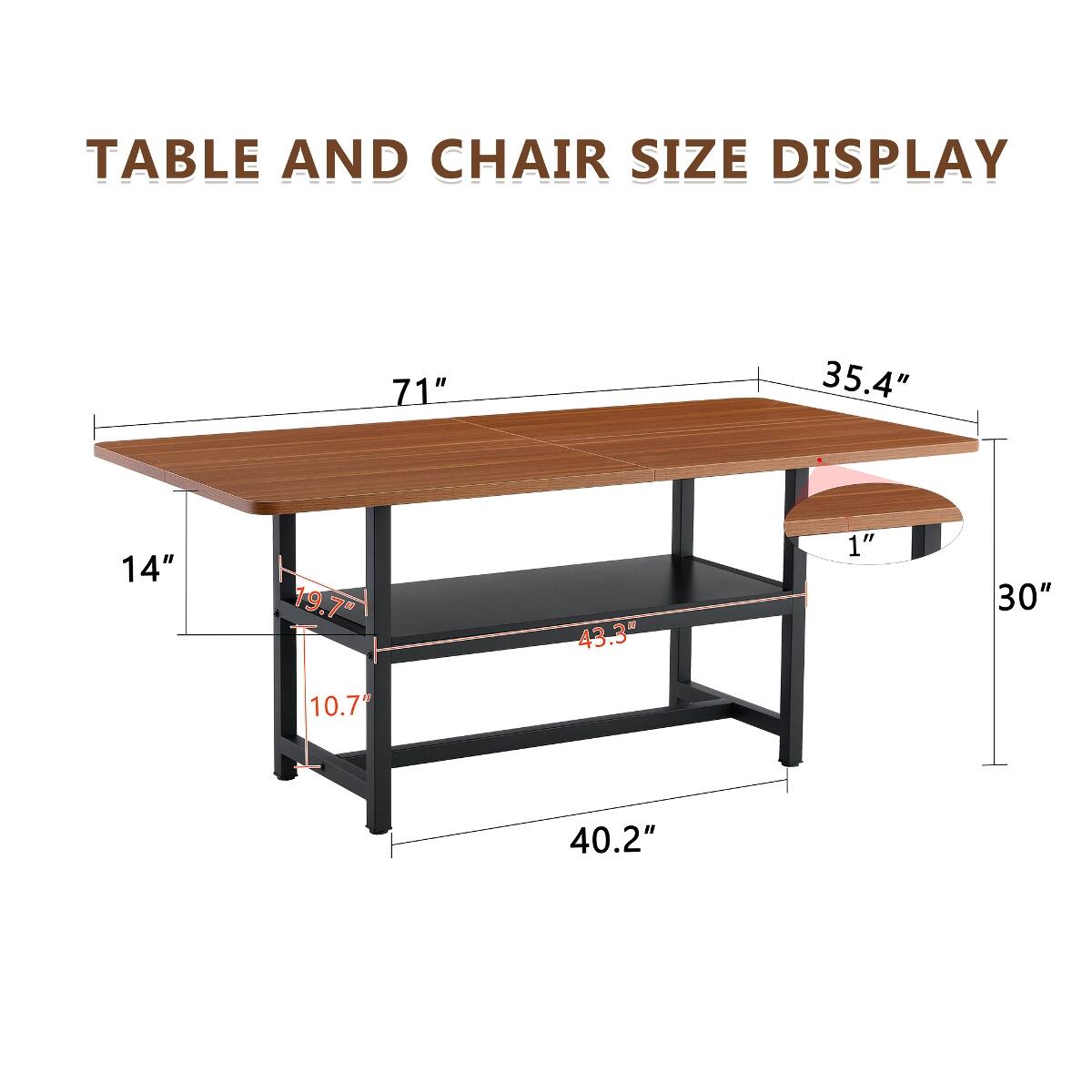 Loheer 71 inch dining table with walnut textured MDF tabletop and ...