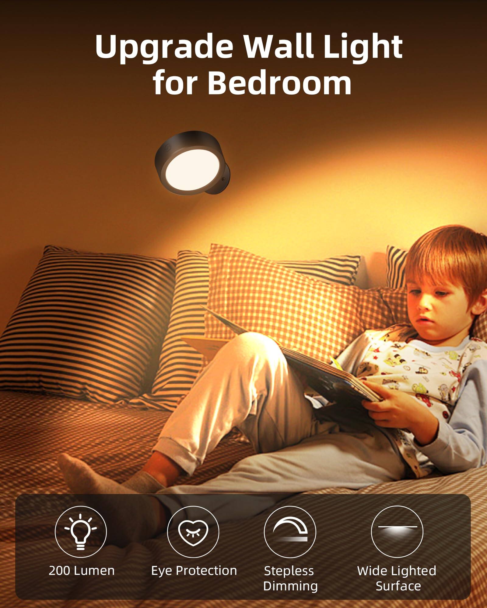 Upgrade Wall Light for Bedroom

- 200 Lumen
- Eye Protection
- Stepless Dimming
- Wide Lighted Surface