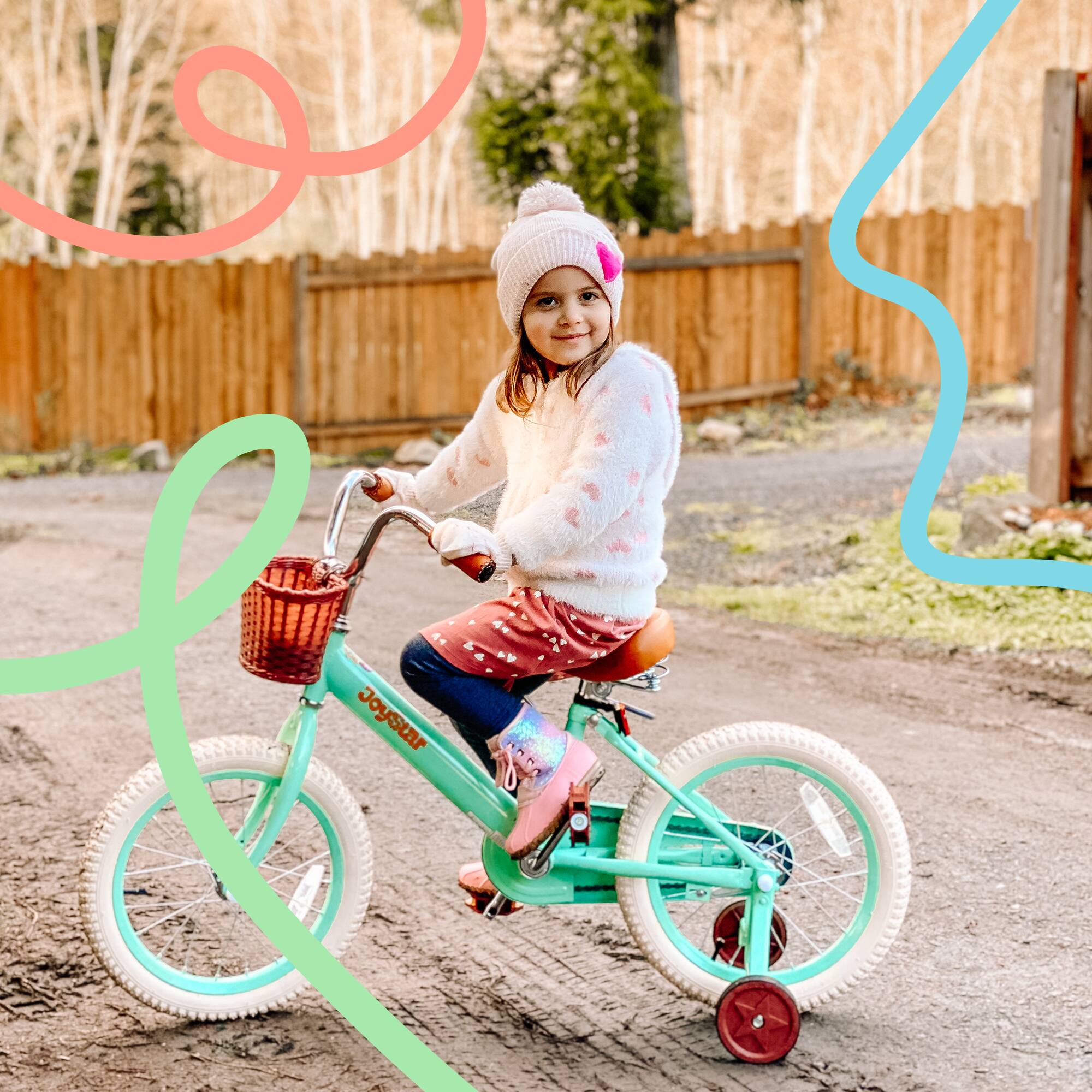 Angle. JOYSTAR - JOYSTAR Vintage Kids Bike with Basket & Training Wheels, 12 Inch Girls Bike for Ages 2-4, Children Bicycles, Green - Green.