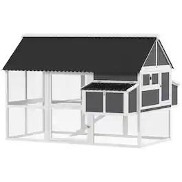 Pawhut - Chicken Coop with Run, 2 Nesting Boxes, 2 Roosting Bars, Ramp & Tray