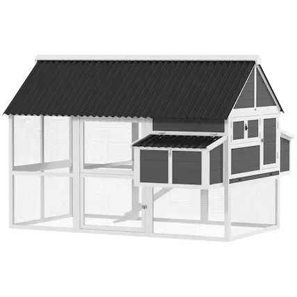 Front. Pawhut - Chicken Coop with Run, 2 Nesting Boxes, 2 Roosting Bars, Ramp & Tray.