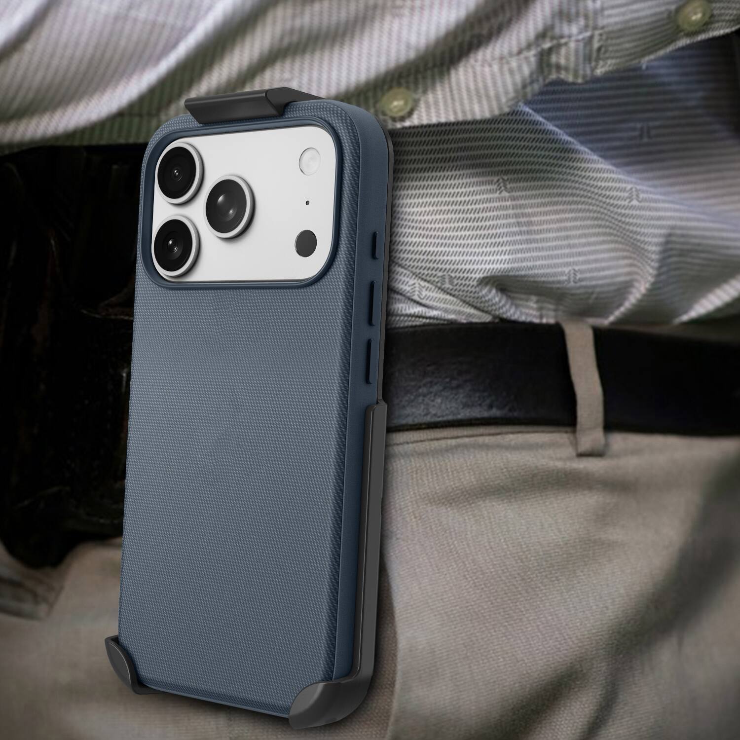 Alt View 7. Nakedcellphone - Woven Combo for iPhone 17 Pro Case - Compatible with MagSafe - with Rotating Belt Clip Holster Holder - Navy Blue.