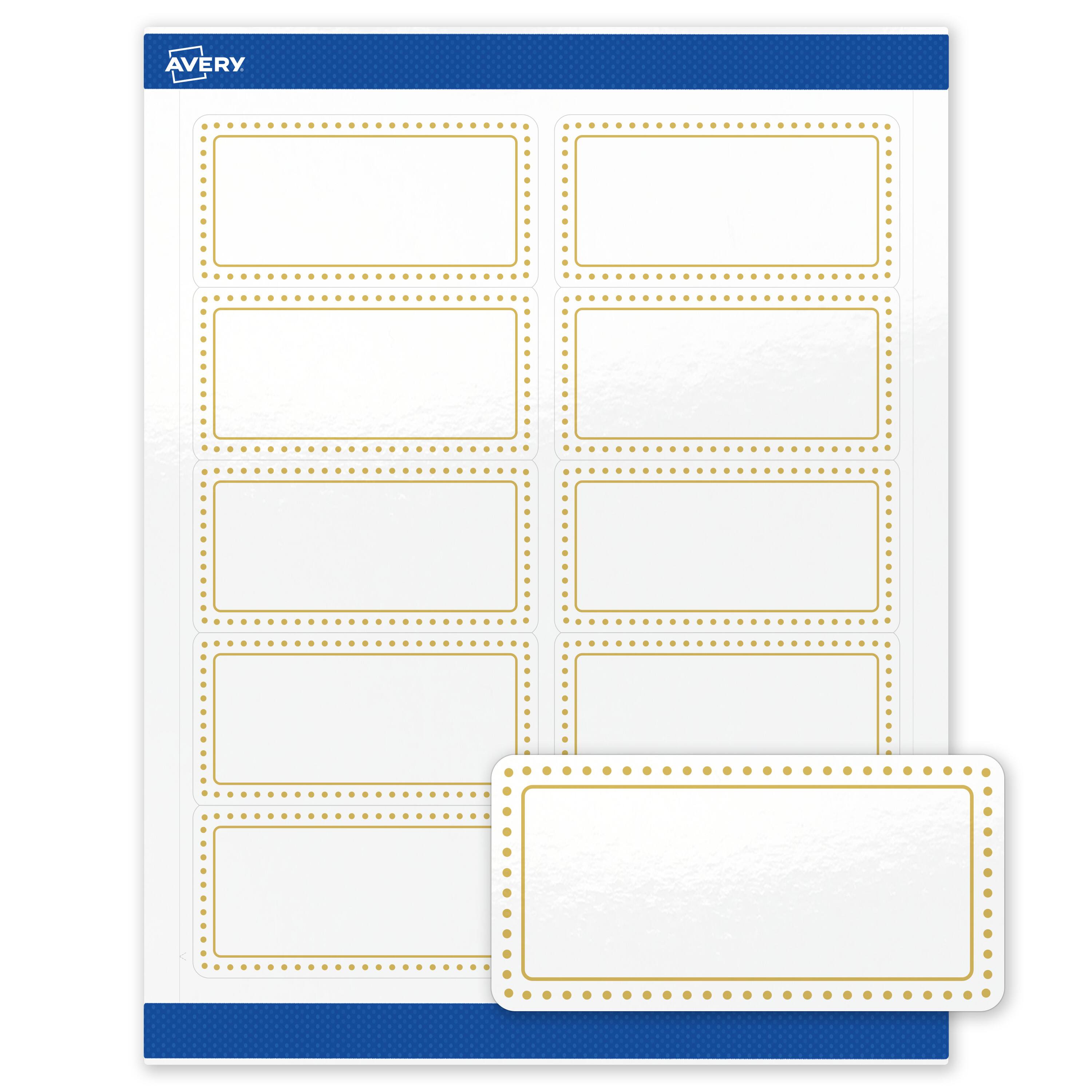 Front. Avery - Avery Labels, 2" x 4", Glossy White, Gold Border/Gold Dots - White.