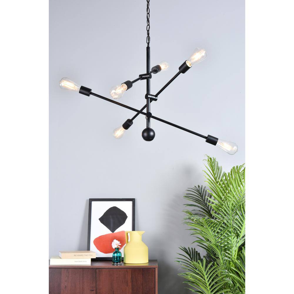 Angle. Living District - Axel 6 lights black pendant with chain - Black.