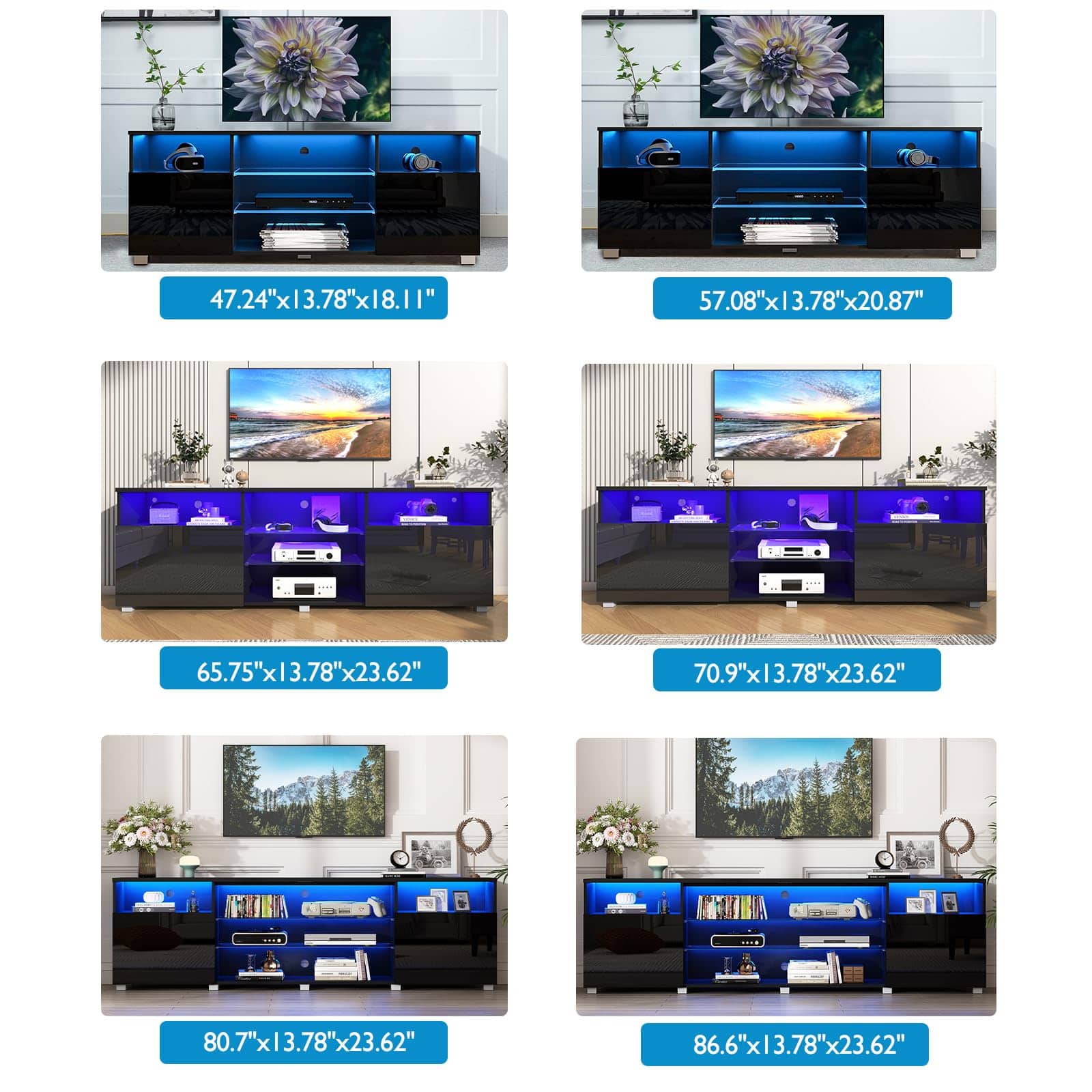 Lent Glitter Wood LED TV Stand for 70/75 inch, High Glass Modern