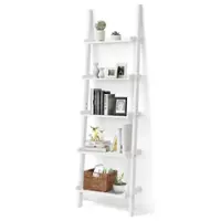 Costway - Versatile 5-Tier Bookshelf Leaning Wall Shelf Ladder  Bookcase Storage Display Furni - White - Front_Zoom