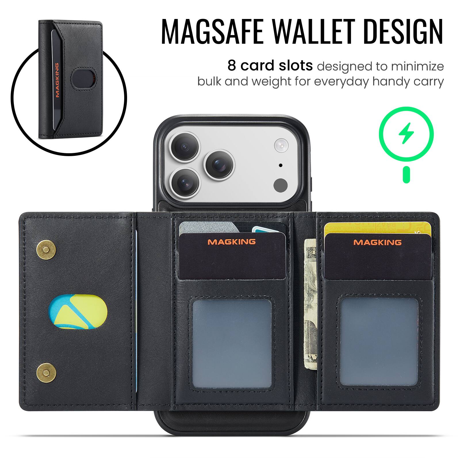 MAGSAFE WALLET DESIGN  
8 card slots designed to minimize bulk and weight for everyday handy carry