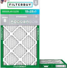 Filterbuy - 15x25x1 MERV 8 Dust & Allergy Defense, Electrostatic Pleated HVAC AC Furnace Air Filters Replacement (2-Pack) - Silver
