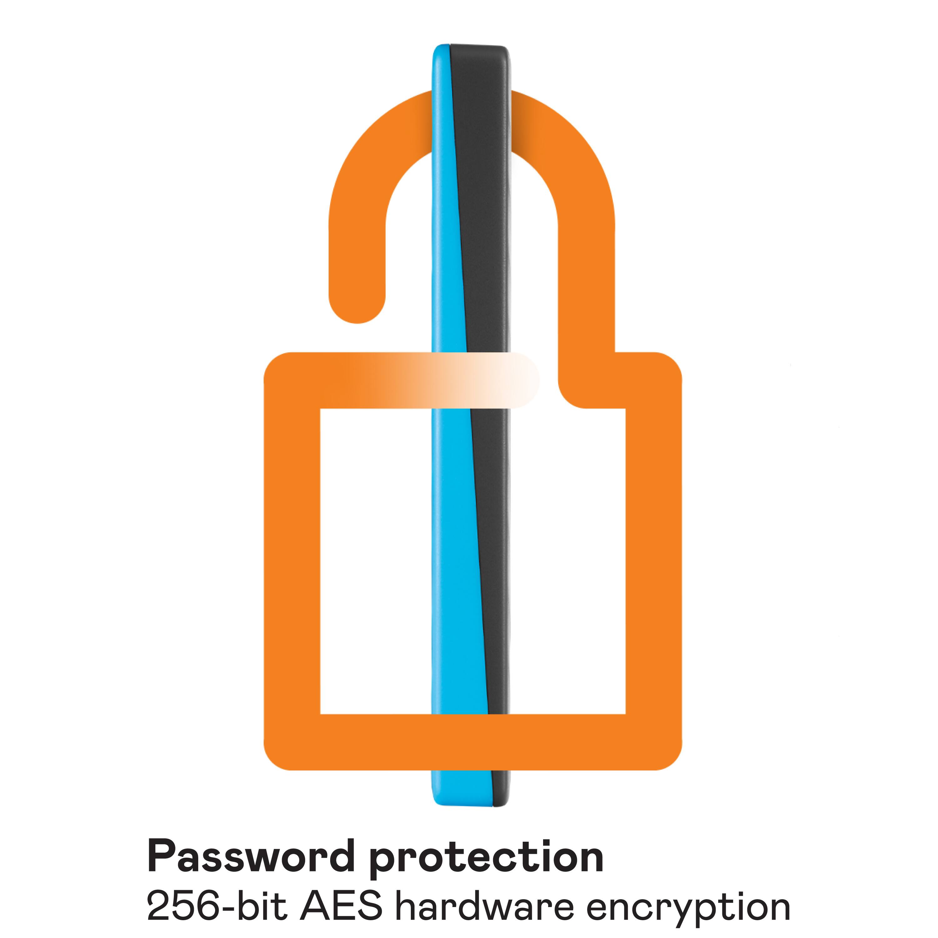 Password protection 256-bit AES hardware encryption.