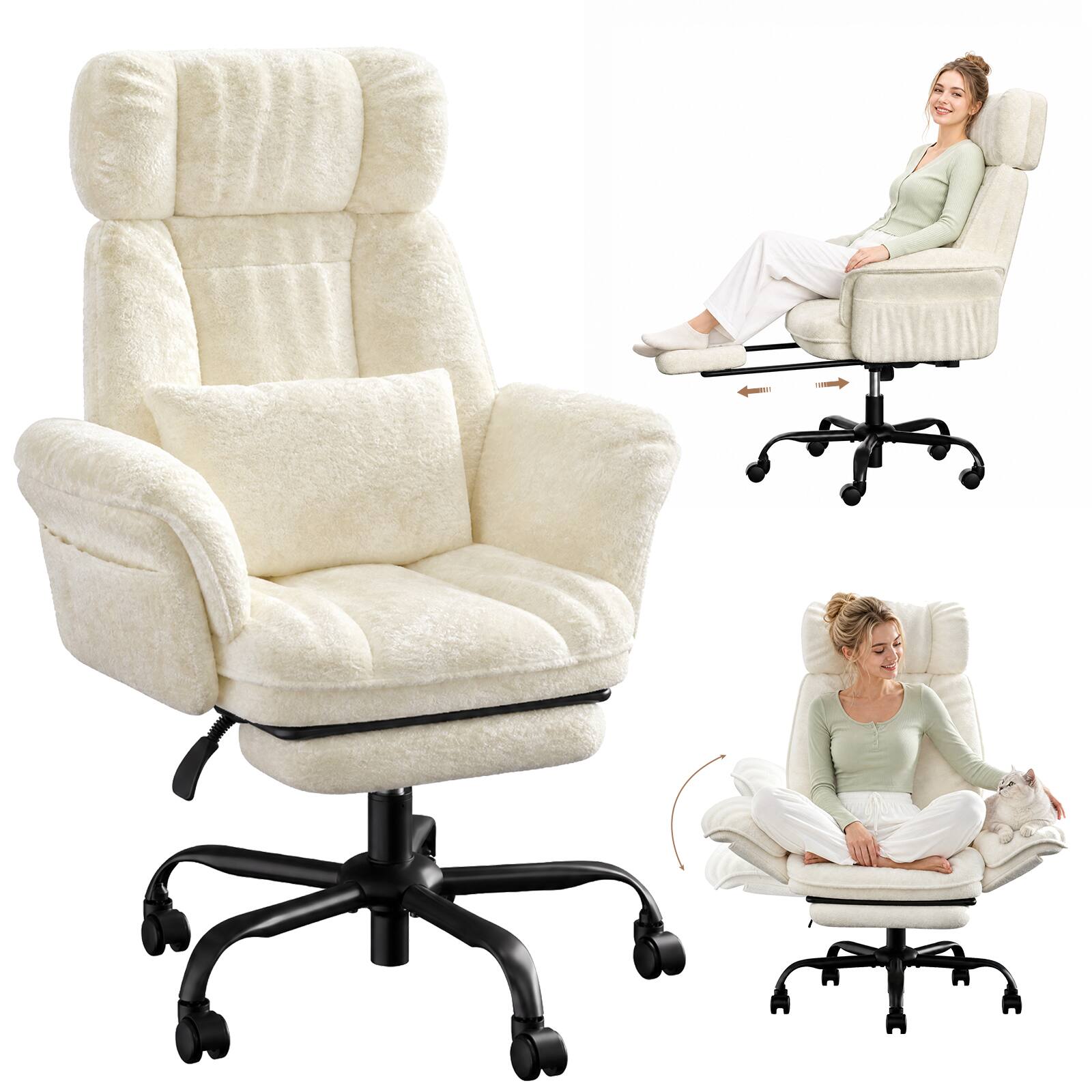 Alt View 6. Bestier - Ergonomic Office Chair with Massage, Swivel Computer Chair with Headrest Lumbar Support, Vanity Chair for Home Office - White.