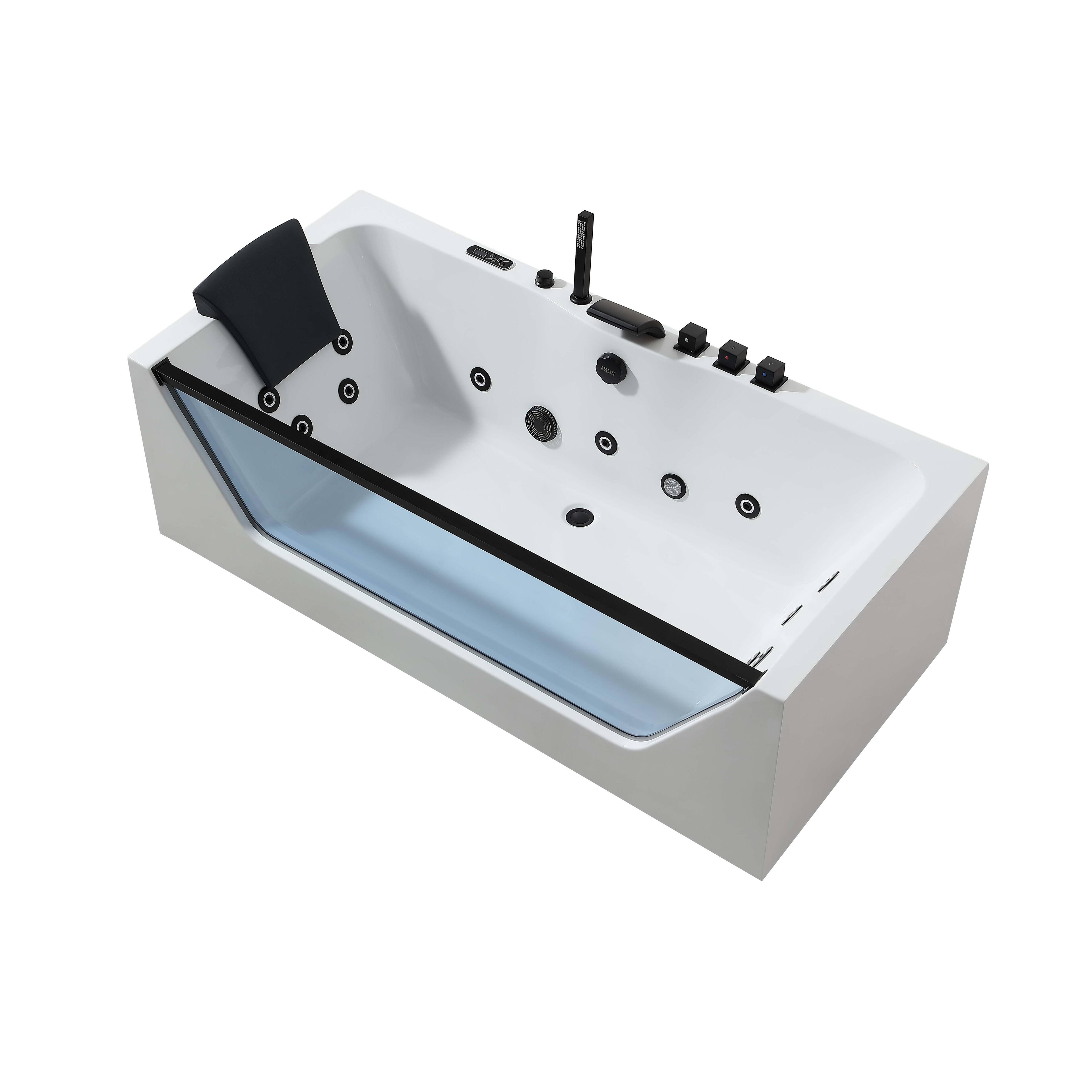 Left. Empava - 71 in. x 30 in. Whirlpool Bathtub Rectangular hydrotherapy Jetted SPA Bath Tub with Center Drain-in White - White.