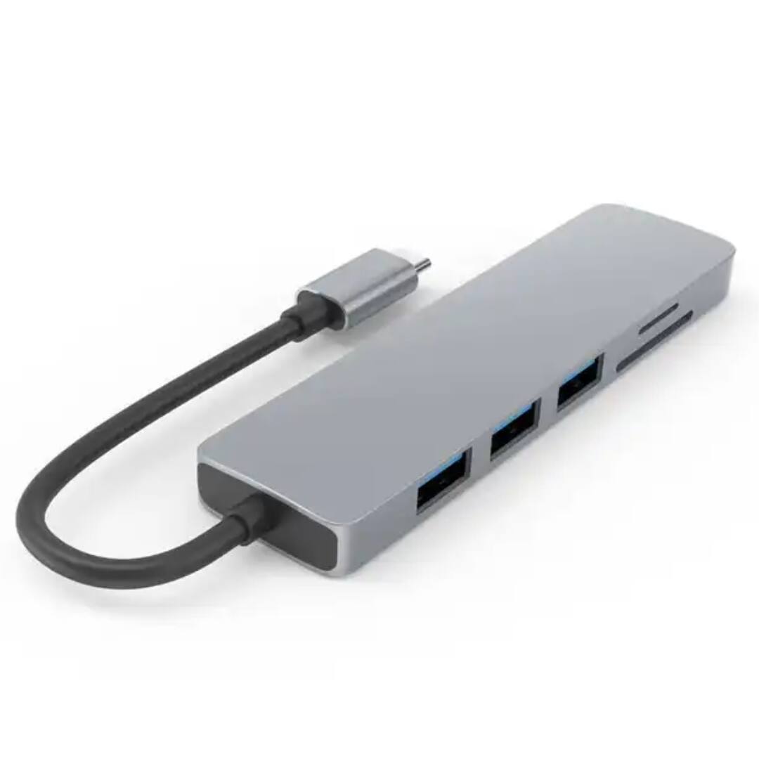 Angle. Sanoxy - 6 in 1 USB-C Hub Type-C to HDMI + 2x USB3.0 + PD + TF + SDAdapter - Gray.