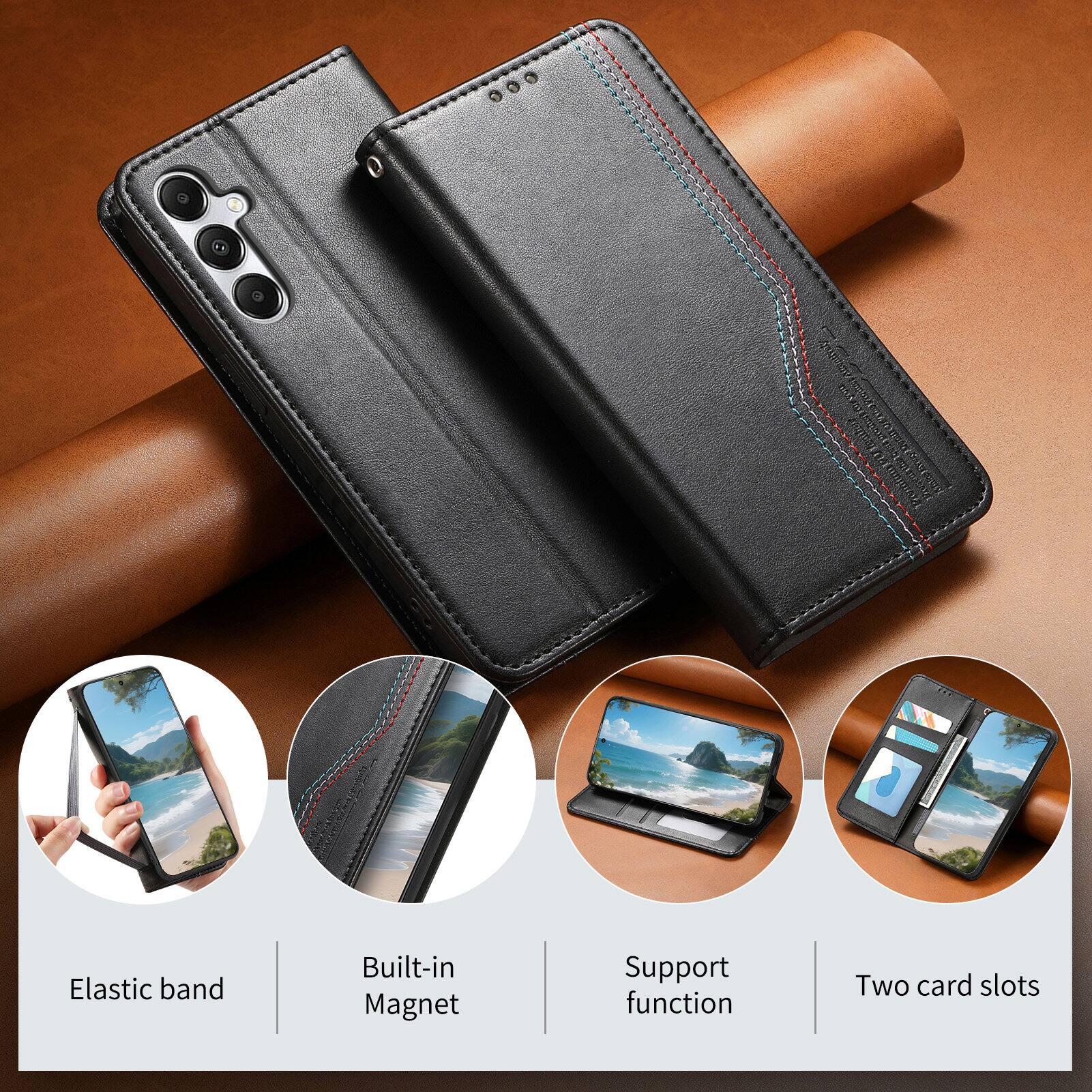 - Elastic band
- Built-in Magnet
- Support function
- Two card slots