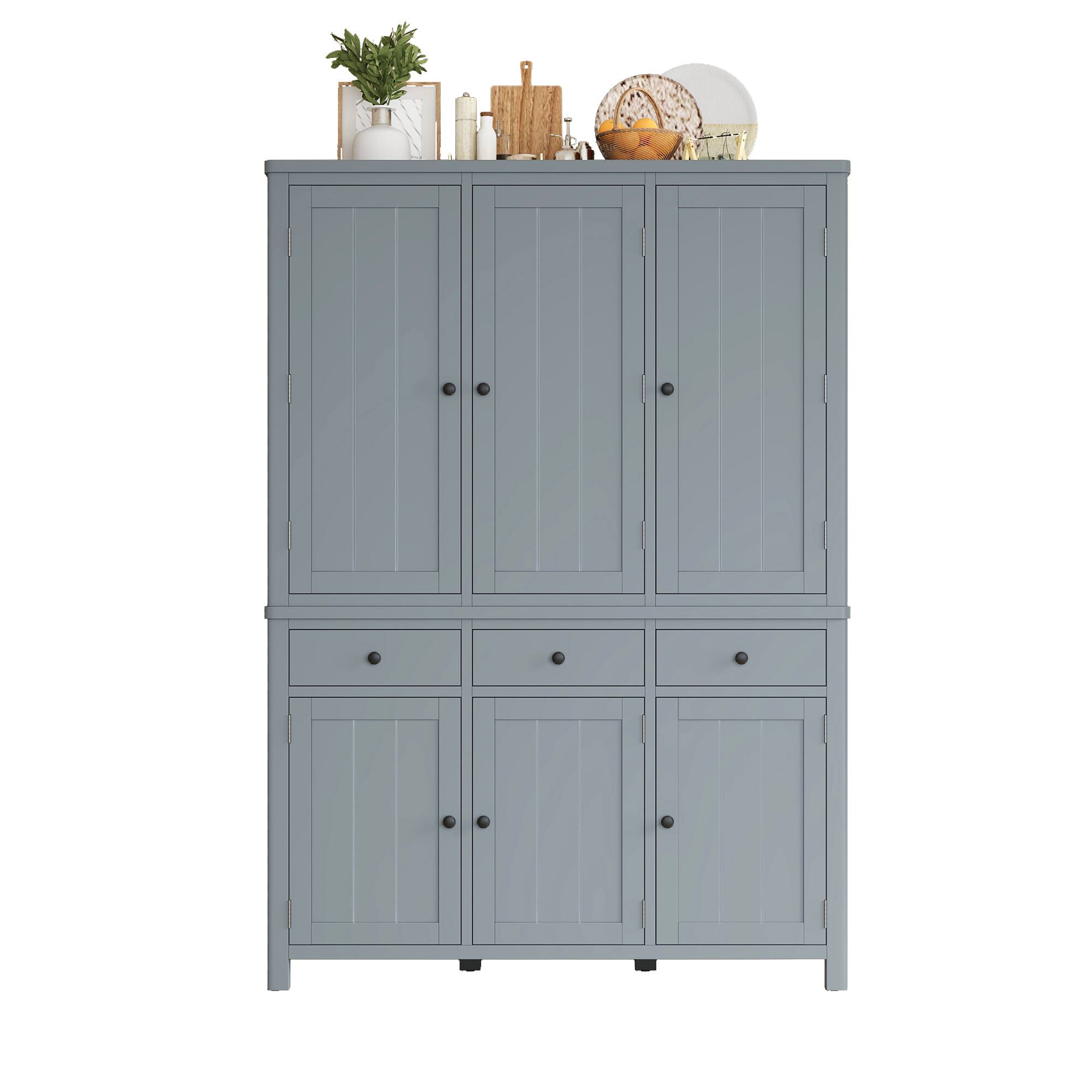 Alt View 1. Forest'nSky - 74.8" Tall Kitchen Pantry, 53" Wide Large Storage Cabinet with Drawers & Pull-Out Trays, Gray - Gray.