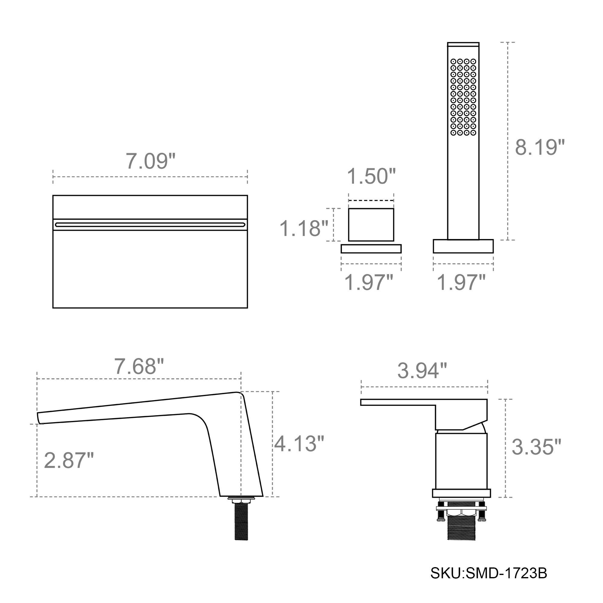 7.09", 1.50", 8.19", 1.18", 1.97", 1.97", 7.68", 3.94", 2.87", 4.13", 3.35", SKU:SMD-1723B