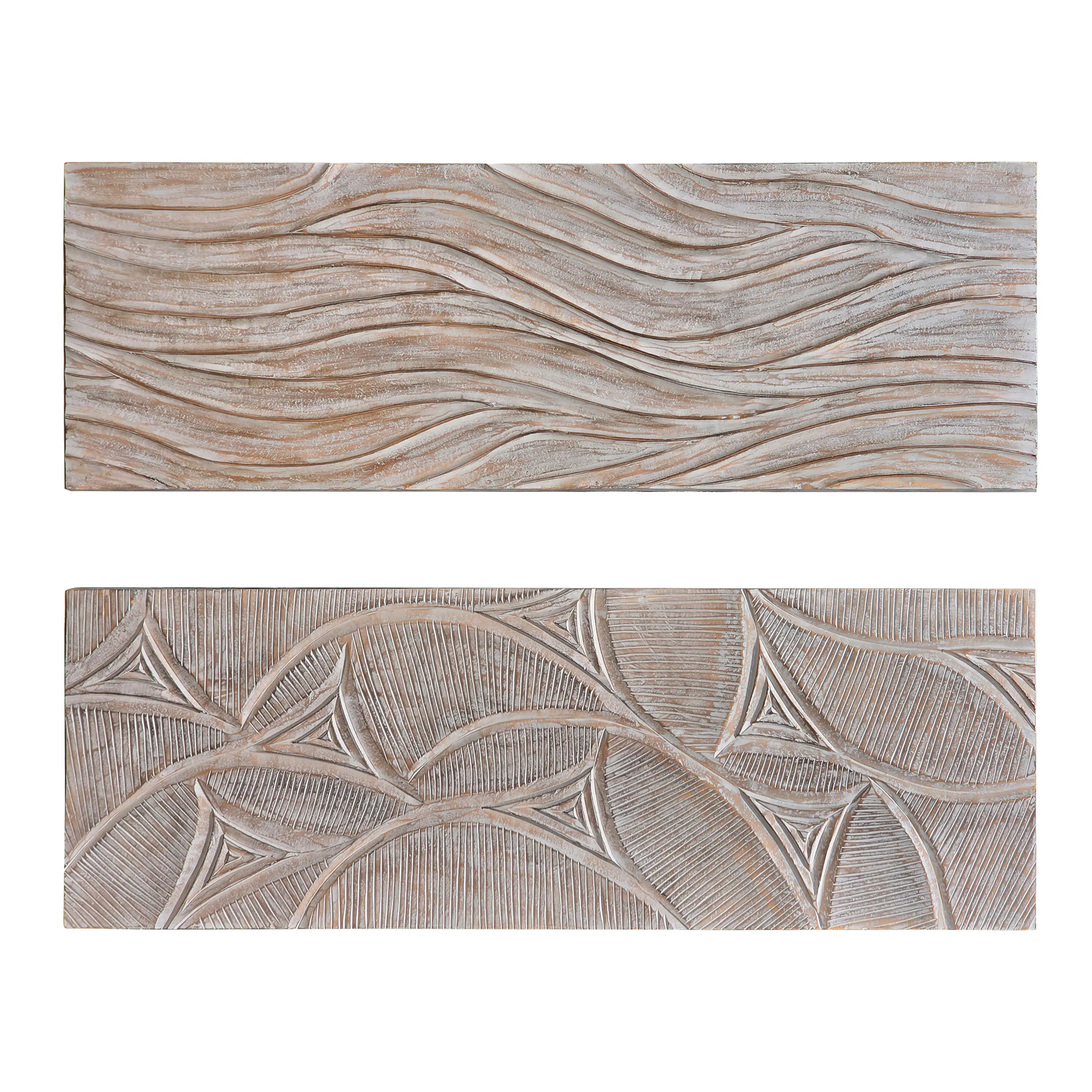 Alt View 1. Manhattan Lane - 2pc Wood Wall Art Panels | 16x48 Inch Abstract Geometric and Wave Pattern Décor - Distressed Gray.