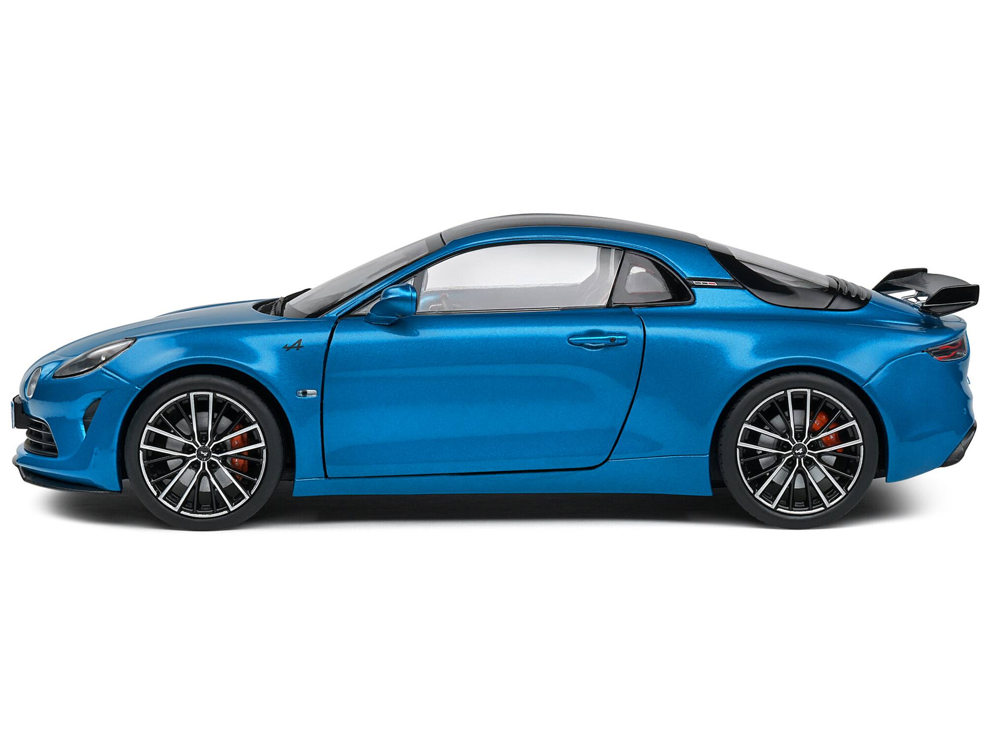 Left. Solido - 2023 Alpine A110S Pack Aero Bleu Alpine Blue Metallic with Black Top 1/18 Diecast Model Car by Solido - Blue Metallic With Black.
